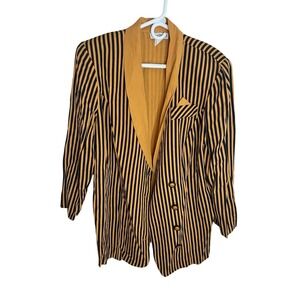 Vtg  14W Women's Yellow Black Pinstripe Blazer Beetlejuice Eclectic Y2K Funky 90